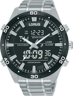 Lorus RW649AX9 Horloge staal analoog-digitaal zilverkleurig-zwart 46 mm