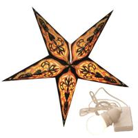 Decoratie kerstster - zwart/goud - 40 cm - papier - incl. verlichting