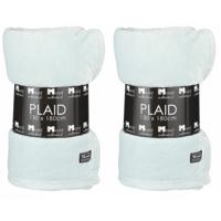 Fleece deken - 2x - mintgroen - 130 x 180 cm - polyester - fleeceplaid