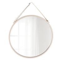 Tendance Wandspiegel - beige - D38 cm - metaal met lederlook riem - thumbnail