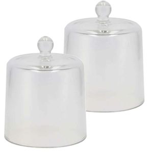 Decoratie stolp klein - 2x stuks - transparant glas - D11 x H13 cm - cloche stolpen