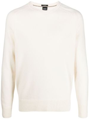 BOSS pull en cachemire à design nervuré - Blanc