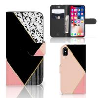 Apple iPhone X | Xs | Book Case | Zwart Roze Vormen