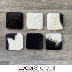 Koeienhuid onderzetters zwart wit 10x10cm