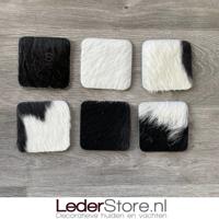 Koeienhuid onderzetters zwart wit 10x10cm - thumbnail