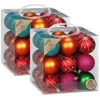 Kerstballen - 54x stuks - 6 cm - gekleurd - kunststof - kerstballenpakket