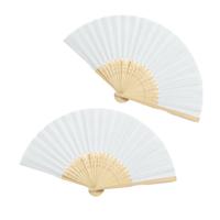 Handwaaier/spaanse waaier - 2x stuks - wit - bamboe/polyester - 38 x 21 cm - verkoeling/zomer