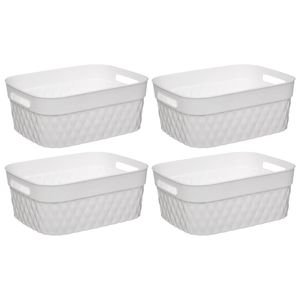 5Five Opbergmand/box van kunststof - 4x - wit - 21 x 27 x 11 cm - 5 liter