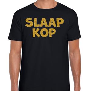 Verkleed T-shirt voor heren - slaap kop - pyjama party - zwart - glitter goud - themafeest