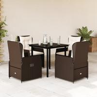5-delige Tuinset met kussens poly rattan bruin