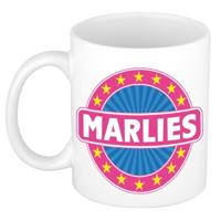 Marlies voornaam koffiemok - beker - wit/roze - 300 ml - Cadeau - Dames - Collega - Moederdag