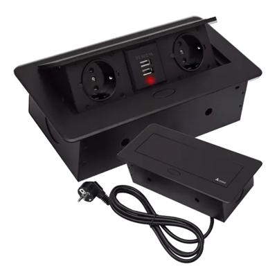 Izoxis Inbouw stekkerdoos - 2x schuko stopcontact - 2x USB-poorten - zwart - 190 cm