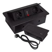 Izoxis Inbouw stekkerdoos - 2x schuko stopcontact - 2x USB-poorten - zwart - 190 cm