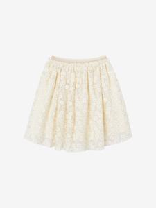 Broderiejurk met iriserende bloemen vanille