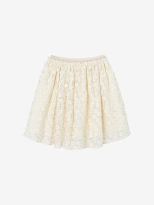Broderiejurk met iriserende bloemen vanille