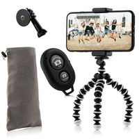 Flexibel mini-statief met extra flexibele poten KIT: incl. telefoonhouder, bluetooth remote, GoPro-adapter & opbergzakje - thumbnail