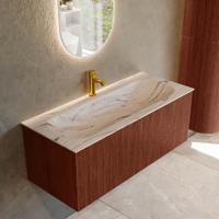 Badmeubel Mondiaz Kurve-Dlux | 110 cm | Meubelkleur Ruby | Wastafelkleur Nata | Solid surface | Wasbak midden spoelbak | 1 kraangat Badmeubel Mondiaz Kurve-Dlux | 110 cm | Meubelkleur Ruby | Wastafelkleur Nata | Solid surface | Wasbak midden spoelbak | 1 kraangat