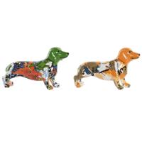 Decoratieve figuren Home ESPRIT Geel Groen Multicolour Hond 20 X 6 X 11,5 CM (2 Stuks)