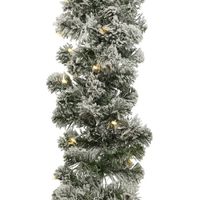 4x Groene dennenslinger kerstslingers met sneeuw en licht 270 x 25 cm   -