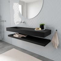 Mondiaz Alan badmeubel 150 cm solid suface planchet urban vrijhangend wastafel links zonder kraangat zwart