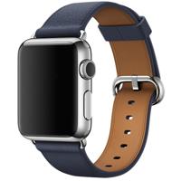 Klassieke knop lederen polsband horlogeband voor Apple Watch serie 3 & 2 & 1 42mm (Midnight Blue)