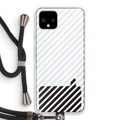 Strepen zwart-wit: Pixel 4 Transparant Hoesje met koord