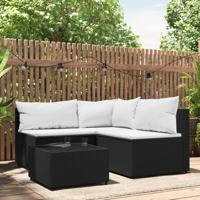 4-delige Loungeset met kussens poly rattan zwart