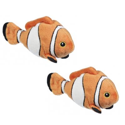 Nature Planet Tropische Clownsvis - Set van 2x stuks - oranje/wit - 13 cm - pluche dieren knuffels -