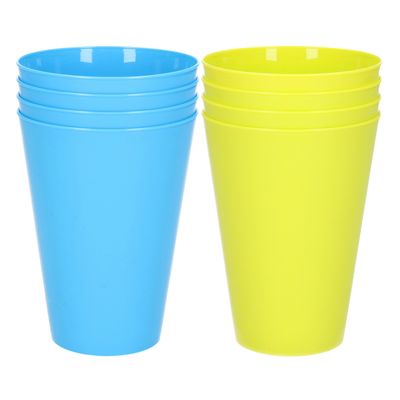 24x stuks onbreekbare kunststof drinkglazen 430 ML in het blauw en groen