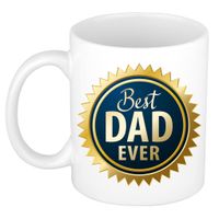 Best dad ever blauwe rozet vaderdag cadeau mok / beker wit - thumbnail