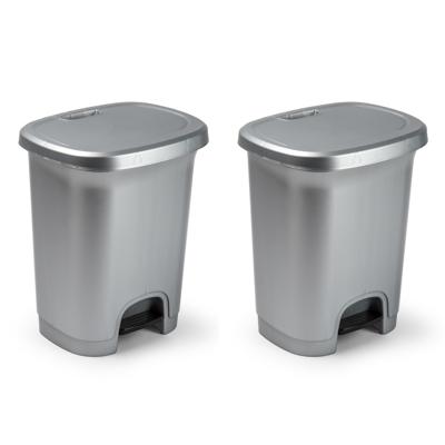 Plasticforte Pedaalemmer - Set van 2x stuks - 8L - zilverkleurig - kunststof - 25 x 21 x 30 cm