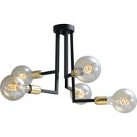 Masterlight Zwarte plafondlampTube 5-lichts met gouden fittingen - 1300752