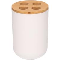 Badkamer tandenborstelhouder - wit - met bamboe - 7 x H11 cm