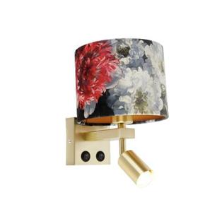 QAZQA Wandlamp messing met leeslamp en kap 18 cm bloemen - Brescia