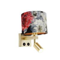 QAZQA Wandlamp messing met leeslamp en kap 18 cm bloemen - Brescia - thumbnail