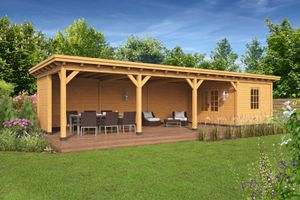 Overkapping plat dak Red Class Wood Odense type 11 XXL 1236x450 cm - Blanke wanden- Plat dak- - Tuindeco