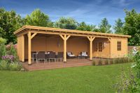 Overkapping plat dak Red Class Wood Odense type 11 XXL 1236x450 cm - Blanke wanden- Plat dak- - Tuindeco
