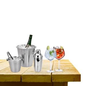 Complete bar set met 4x Gin Tonic cocktailglazen en cocktailshaker