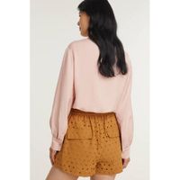 JOSH V high waist wide leg korte broek Dahlia met textuur cognac - thumbnail