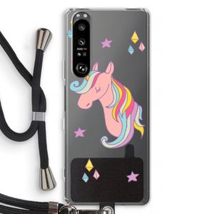 Roze eenhoorn: Sony Xperia 1 III Transparant Hoesje met koord