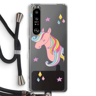 Roze eenhoorn: Sony Xperia 1 III Transparant Hoesje met koord