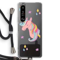 Roze eenhoorn: Sony Xperia 1 III Transparant Hoesje met koord