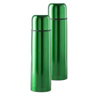 Thermosfles/isoleerkan - 2x - 500 ml - groen - RVS - schroefdop - 25 cm