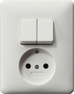 Gira combinatie serieschakelaar en wandcontactdoos zonder randaarde zuiverwit mat