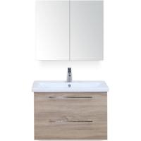 Como Badmeubelset 80 cm - Grijs Eiken - Keramische Wastafel Wit met Spiegelkast