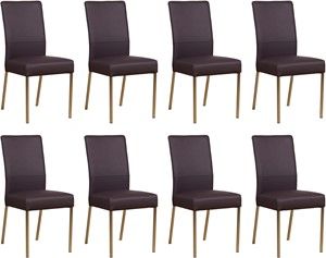 Set van 8 Donkerpaarse leren moderne eetkamerstoelen Real - poot vierkant rvs - Hermes Leer Merlin (donkerpaars leer)