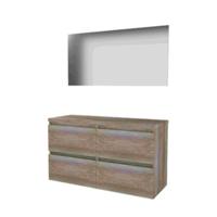 Basic-Line Ultimate 46 Badkamermeubelset - 120 x 46 cm - Greeploos - 4 Lades - Wastafelblad - Spiegel met Indirecte LED Verlichting - Scotch Oak