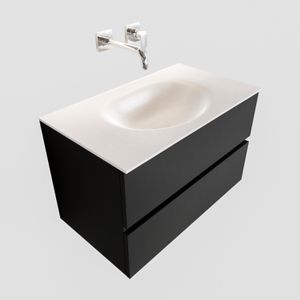 Badkamermeubel Solid Surface BWS Stockholm 80x45 cm Mat Zwart Urban (0 kraangaten)