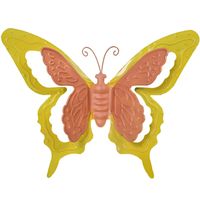 Mega Collections tuin/schutting decoratie vlinder - metaal - oranje - 46 x 34 cm - Tuinbeelden