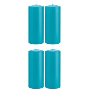 Cilinderkaars/stompkaars - 4x - turquoise - 8 x 20 cm - 119 branduren